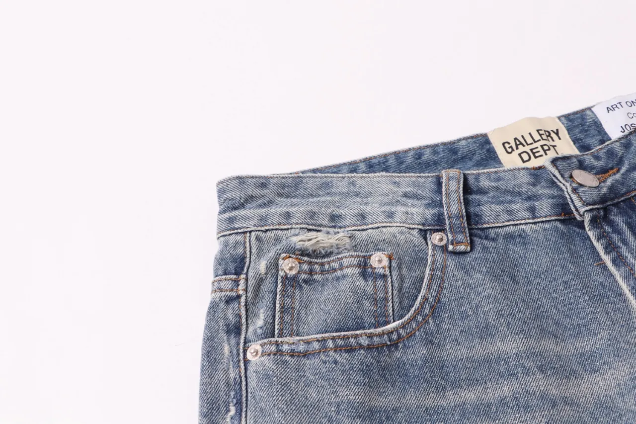 670#Gallery Dept New style ripped patch tassel blue washed jeans bootcut trousers high street trendy pants casual versatile trousers washed blue S~XL P260